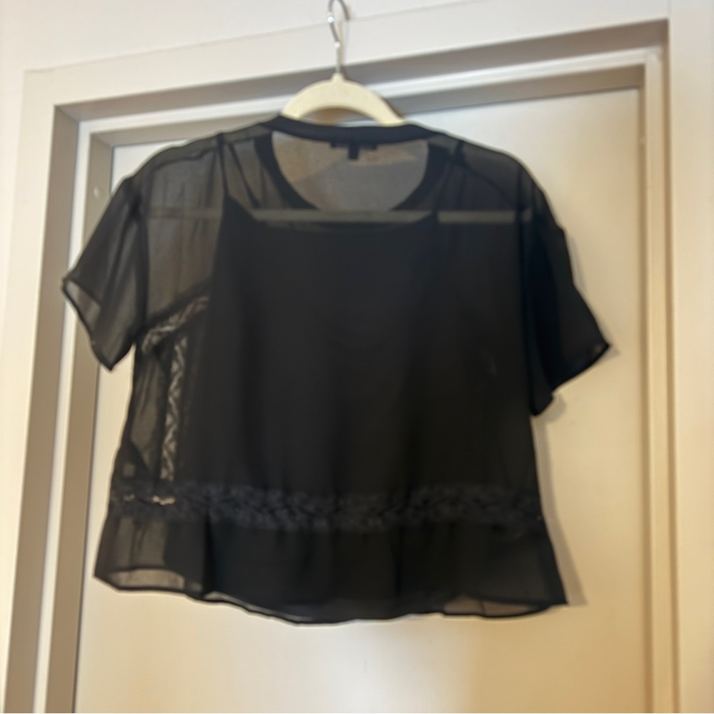 NWOT Adrianna Papell Black Sheer Lace Blouse - Picture 5 of 6